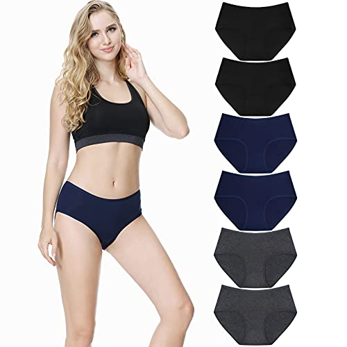 TUUHAW Unterwäsche Damen Baumwolle 6er Pack Baumwolle Slips Mittel Taille Panties Schwarz Marine Grau S von TUUHAW