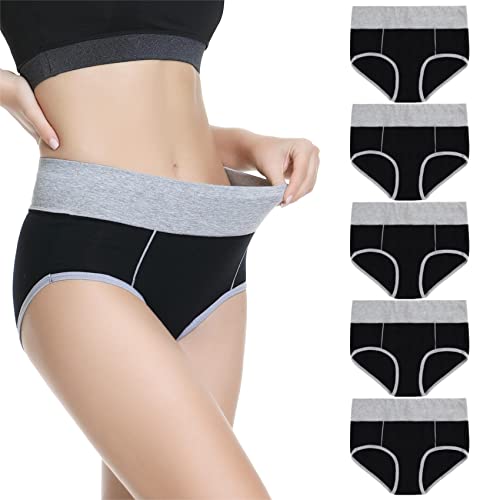 TUUHAW Unterhosen Damen Unterwäsche Baumwolle 5er Pack Hohe Taille Miederhose Atmungsaktive Schwarz-XS von TUUHAW