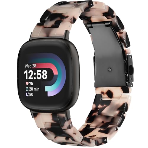 Armband aus Kunstharz, kompatibel mit Fitbit Versa 4/Versa 3, für Damen, leichtes Armband, Ersatz für Fitbit Sense 2/Sense (Schildkröte, Steinblume, schwarz) von TUV PLNT