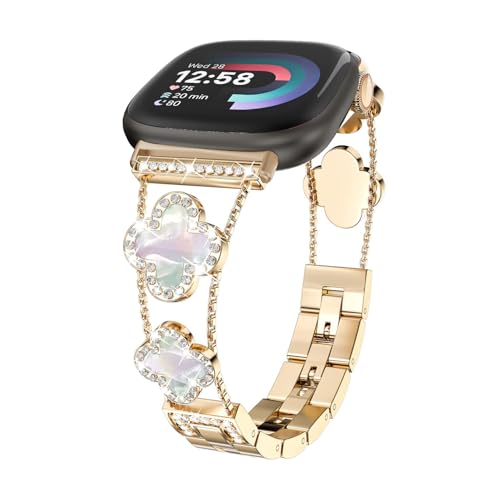 Cool-Ketten-Metall-Smartwatch-Armband, kompatibel mit Fitbit Versa, 4 Bänder für Damen, verstellbares Ersatzarmband für Fitbit Versa, 4 Bänder für Damen (Gold) von TUV PLNT