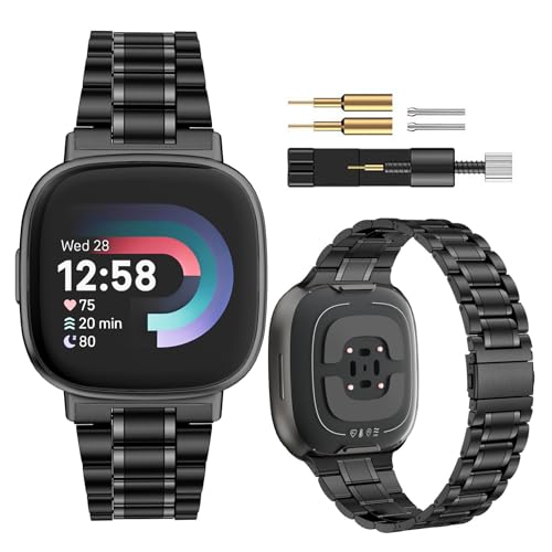 Massives Edelstahlband, kompatibel mit Fitbit Versa 4/Versa 3, Metallarmband für Fitbit Sense/Sense 2 Damen und Herren (schwarz) von TUV PLNT