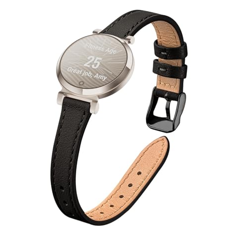 Schlankes Lederband, kompatibel mit Garmin Lily 2 Active für Damen, genarbtes Echtleder, dünnes Uhrenarmband für Garmin Lily 2 Uhrenarmband (schwarz) von TUV PLNT