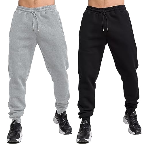 TUVEKE Herren-Jogginghose aus Fleece für Jogger und Jogger, Schwarz / Grau, Klein von TUVEKE