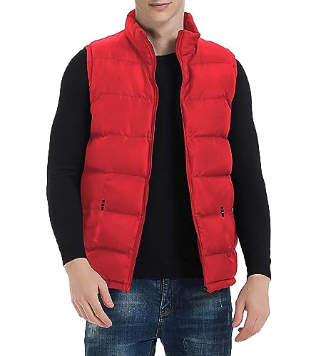 TUVEKE Herren Puffer Weste wasserabweisend Winter Outdoor Reißverschluss ärmellose warme Puffer Jacke Größe M bis 3XL (mehrfarbig), Rot/Ausflug, einfarbig (Getaway Solids), M von TUVEKE