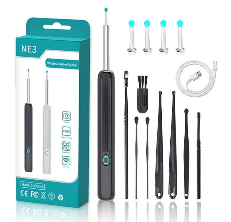 TUWENA Elektrischer Ohrenreiniger Ohrenschmalz Entferner Otoskop 8-teiliges Set, Ohrenreiniger Kamera, IPX5 Wasserdicht Ohr Endoskop für Erwachsene, Kinder und Haustier von TUWENA