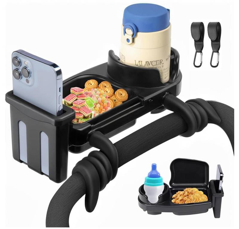 TUWENA Kinderwagenaufsatz 3-in-1 Snack Tablett für Kinderwagen mit 2 Kinderwagen Haken von TUWENA