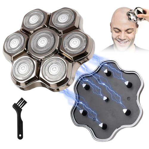 Glatzen Rasierer Ersatzklingen, 7D Kopfrasierer für Glatzen Rasierer Herren, Magnetische Schwimmender Ersatzkopf für Glatzenrasierer, Universal 7 Kopf Wasserdicht Rasierkopf Nass und Trocken von TUWOYXY