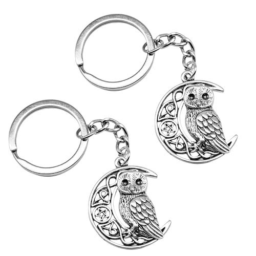 TUYOBG 2 Stück Eule Halbmond Schlüsselanhänger – Kreativer Eule Schlüsselanhänger aus Schlüs-selanhänger Silber, Perfekt Geeignet als Dekoration Autoschlüssels oder Handtaschen-Charm für Frauen von TUYOBG