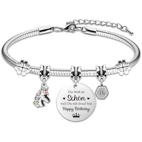 TUZELIYA 16 Geburtstagsarmband für Mädchen, Einhorn Charme Armband als Geburtstagsgeschenk für Jugendliche Töchter Enkelinnen Nichten Freunde von TUZELIYA