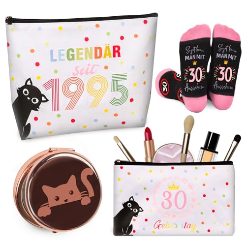 TUZELIYA 2025 Originelle 30 Geburtstag Frauen, 3 Stück Inklusive Kosmetiktasche, Socken und Taschenspiegel, Geburtstagsgeschenk für Damen, Lustige Geschenke für 1995 Frau Mama Freundin TUZELIYA 2025 Originelle 30 Geburtstag Frauen, 3 Stück Inklusive Kosmetiktasche, Socken und Taschenspiegel, Geburtstagsgeschenk für Damen, Lustige Geschenke für 1995 Frau Mama Freundin von TUZELIYA