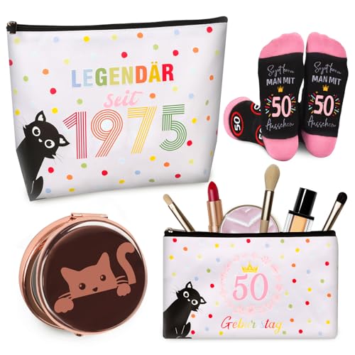 TUZELIYA 2025 Originelle 50 Geburtstag Frauen, 3 Stück Inklusive Kosmetiktasche, Socken und Taschenspiegel, Geburtstagsgeschenk für Damen, Lustige Geschenke für 1975 Frau Mama Oma Freundin TUZELIYA 2025 Originelle 50 Geburtstag Frauen, 3 Stück Inklusive Kosmetiktasche, Socken und Taschenspiegel, Geburtstagsgeschenk für Damen, Lustige Geschenke für 1975 Frau Mama Oma Freundin von TUZELIYA