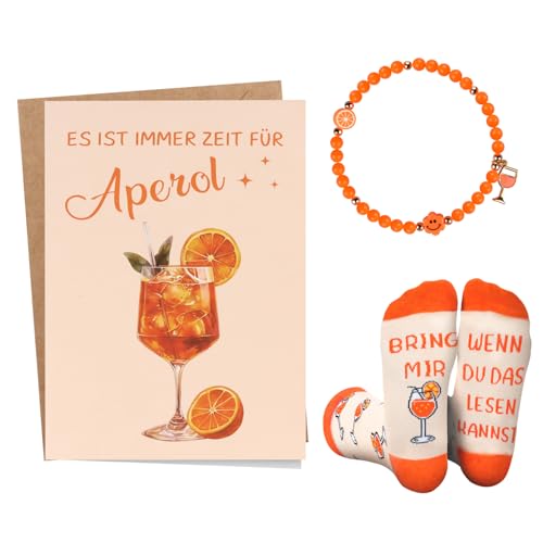 TUZELIYA Aperol Geschenke Frau - inkl. Aperol Armband Grußkarte und Socken - Wenn Du Das Lesen Kannst Bring Mir Apero Spritz - Aperol Deko für Freundin und Aperol-Liebhaber zu Geburtstag und Party von TUZELIYA