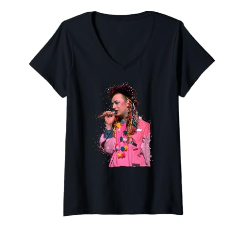 Damen TV Times Boy George 80er Jahre Partikeleffekt T-Shirt mit V-Ausschnitt Damen TV Times Boy George 80er Jahre Partikeleffekt T-Shirt mit V-Ausschnitt von TV Times