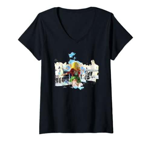 Damen TV Times Cyndi Lauper HMS Arche Royal Navy Ship 1986 T-Shirt mit V-Ausschnitt Damen TV Times Cyndi Lauper HMS Arche Royal Navy Ship 1986 T-Shirt mit V-Ausschnitt von TV Times