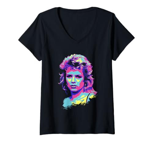 Damen TV Times Kim Wilde 80er Jahre Pop Sänger Pop Art stilisiert T-Shirt mit V-Ausschnitt Damen TV Times Kim Wilde 80er Jahre Pop Sänger Pop Art stilisiert T-Shirt mit V-Ausschnitt von TV Times