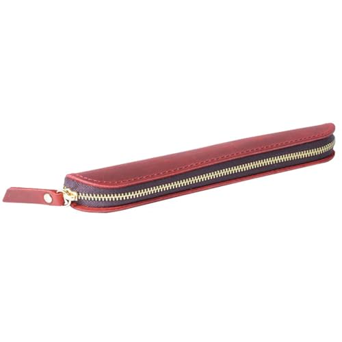 Retro handgefertigtes Stifteetui aus echtem Leder mit Reißverschluss, Mini-Stifthalter für einen Stift, Schutzhülle, Reisezubehör, Geschenk, weinrot Retro handgefertigtes Stifteetui aus echtem Leder mit Reißverschluss, Mini-Stifthalter für einen Stift, Schutzhülle, Reisezubehör, Geschenk, weinrot von TVIVID