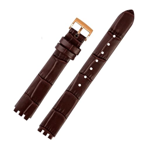 TVKSIPAR Lederarmband Damen Kleines Armband 12MM Passend For Swatch Serie LP131 LW143 YSS317G LK292G YSS306 LM141 Armband Zubehör((A) brown-rosegold) von TVKSIPAR