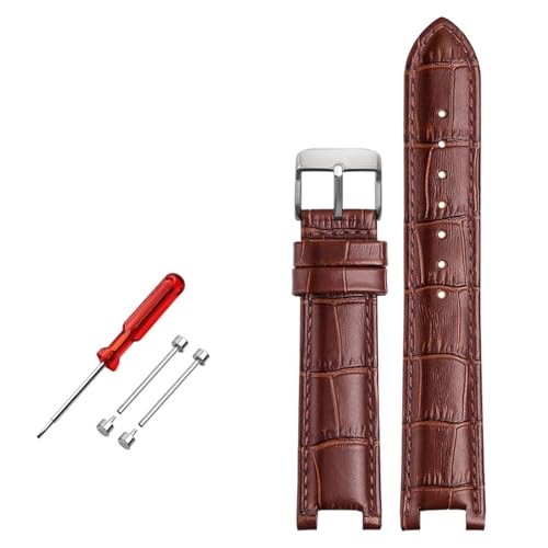 TVKSIPAR Lederarmband passend for GC-Uhren, 22 x 13 mm, 20 x 11 mm, gekerbtes Uhrenarmband aus echtem Leder, blau, Armbanduhrengürtel(Brown pin buckle,22-13 silver) von TVKSIPAR