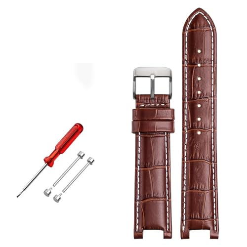TVKSIPAR Lederarmband passend for GC-Uhren, 22 x 13 mm, 20 x 11 mm, gekerbtes Uhrenarmband aus echtem Leder, blau, Armbanduhrengürtel(Brown white pin,22-13 silver) von TVKSIPAR