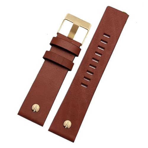 TVKSIPAR Uhrenarmband mit Metallnieten for Herren, passend for Diesel-Lederarmband DZ7257, DZ4343, DZ4459, DZ7311, 4318, 24 mm, 26 mm, 28 mm, 30 mm, 32 mm(B Brown -gold,26mm) von TVKSIPAR