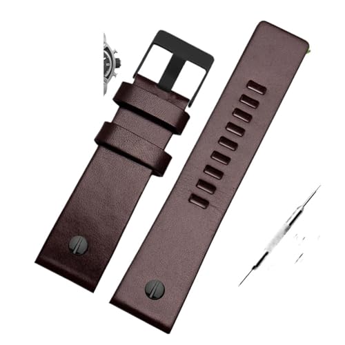 TVKSIPAR Uhrenarmband mit Metallnieten for Herren, passend for Diesel-Lederarmband DZ7257, DZ4343, DZ4459, DZ7311, 4318, 24 mm, 26 mm, 28 mm, 30 mm, 32 mm(B Dark brown -black,22mm) von TVKSIPAR