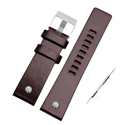 TVKSIPAR Uhrenarmband mit Metallnieten for Herren, passend for Diesel-Lederarmband DZ7257, DZ4343, DZ4459, DZ7311, 4318, 24 mm, 26 mm, 28 mm, 30 mm, 32 mm(B Dark brown -steel,22mm) von TVKSIPAR