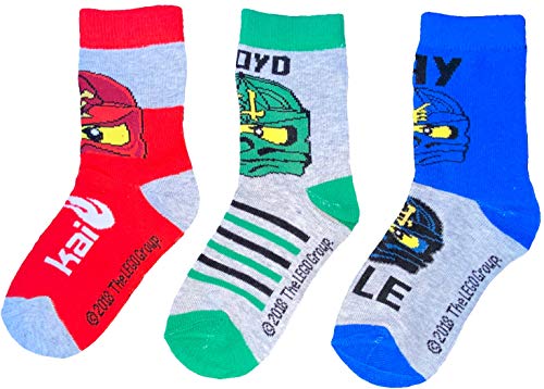 TVM Europe GmbH LEGO NINJAGO Socken Set 3 Paar Kindersocken Kinder Strümpfe für Jungen Ninja hellgrau Gr.27/30 31/34 35/38 (27/30) von TVM Europe GmbH