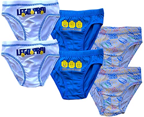 TVM Europe GmbH Lego Unterwäsche Set Jungen 6X Unterhosen weiß, blau und hellgrau Slips Schlüpfer Gr.104 116 128 140 Kinderunterwäsche 4 6 8 10 Jahre (104) von TVM Europe GmbH