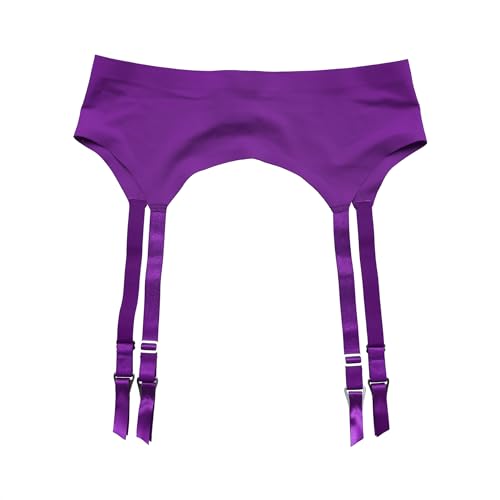 TVRtyle S506S Strumpfband für Damen, hautfarben/lila, nahtlos, Übergröße, 4 breite Riemen, Metallschnallen, sexy Strumpfband für Strümpfe, Violett, Large von TVRtyle