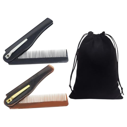 2 Stück Faltkamm mit 1 Stück Samtbeutel Herren Feinzahnkamm Tragbarer Haarkamm Haarstyling Werkzeuge von TVSVKWE