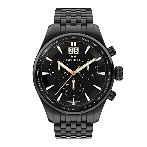 TW Steel ACE Aternus Herren 45mm Quarzuhr mit schwarzem Zifferblatt, schwarzem Metallarmband und Datum Kalender ACE314 von TW Steel