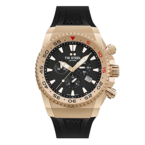 TW Steel ACE Diver Herren 44mm Quarzuhr mit schwarzem Zifferblatt, schwarzem Silikonarmband und Datumskalender ACE403 von TW Steel