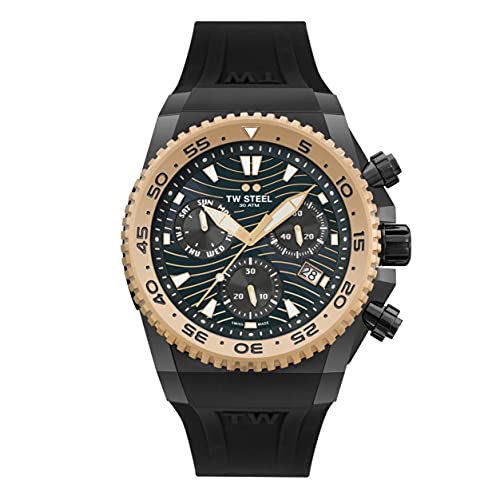 TW Steel ACE Diver Herren 44mm Quarzuhr mit schwarzem Zifferblatt, schwarzem Silikonarmband und Datumskalender ACE413 von TW Steel
