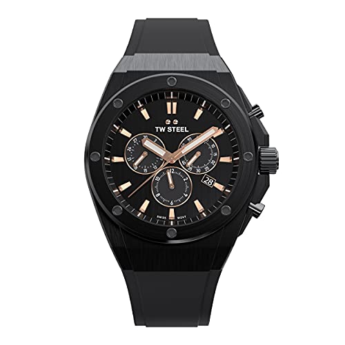 TW Steel CEO Tech Herren 44mm Quarzuhr mit schwarzem Zifferblatt, schwarzem Silikonarmband und Datumskalender CE4044 von TW Steel