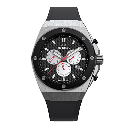 TW Steel CEO Tech Herren 44mm Quarzuhr mit schwarzem Zifferblatt, schwarzem Silikonarmband und Datumskalender CE4049 von TW Steel