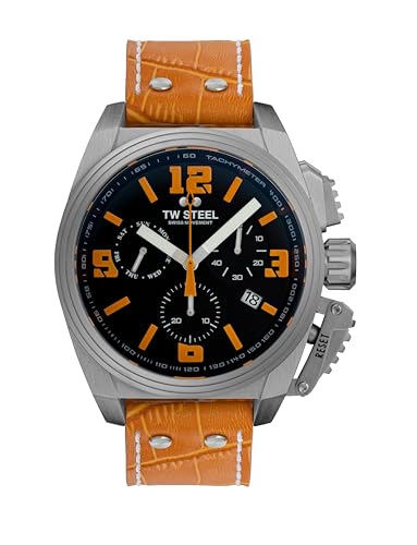 TW Steel Swiss Canteen Herren 46mm Quarzchronographenuhr mit orangefarbenem Lederarmband von TW Steel