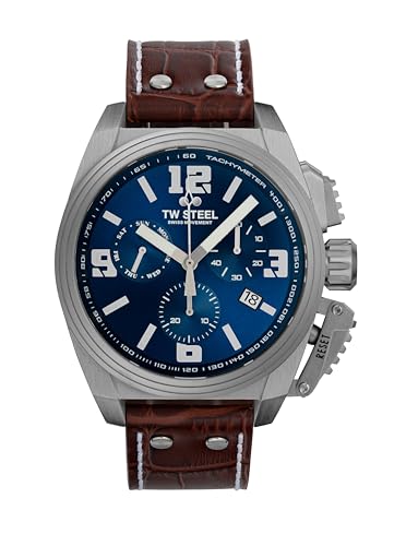 TW Steel Swiss Canteen Herren 46mm Quarzchronographenuhr mit braunem Lederarmband von TW Steel