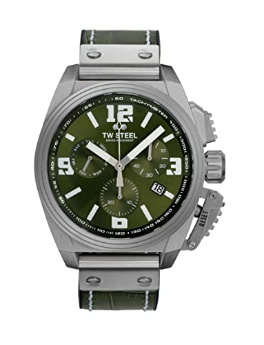 TW Steel Swiss Canteen Herren 46mm Quarzchronographenuhr mit grünem Lederarmband von TW Steel