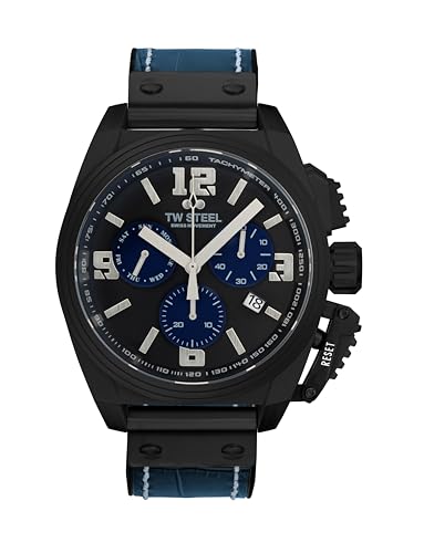 TW Steel Swiss Canteen Herren 46mm Quarzchronographenuhr mit blauem Lederarmband von TW Steel