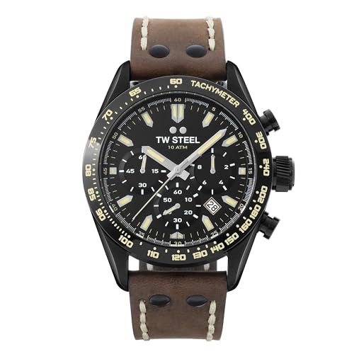 TW Steel Unisex Erwachsene Chronograph Quarz Uhr mit Leder Armband CHS1 von TW Steel