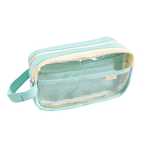 Transparentes Federmäppchen mit zwei großen Fächern, Mehrzweck-Federmäppchen, Federmäppchen, Reise-Make-up-Aufbewahrungstasche für Mädchen und Frauen von TWEW