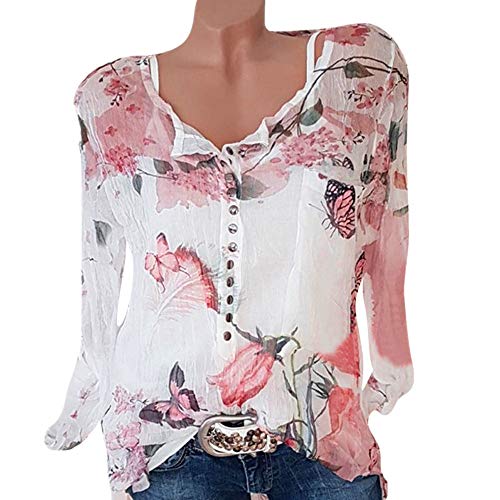 TWIFER 2022 Chiffon Sommer Shirt Damen beiläufige Blumen Druckknopf T Shirt Chiffon unregelmäßige Rand Spitzenbluse von TWIFER Damen