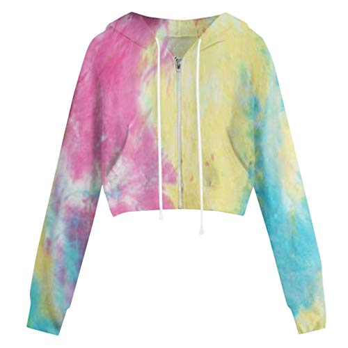 TWIFER Damen 2022 Tie-dye Pullover Kurz Hoodie Winter Lose Kapuzenpullover Langarm Sweatshirt mit Kapuze von TWIFER Damen