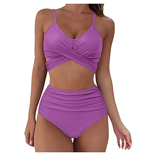 TWIFER Bikini Zwei Badeanzug Up Push Sexy Lace Set Cut High Piece Solid Up Halfter Damen Bademode Tankinis Set Arbeitsshirt Herren Schwarz, L von TWIFER