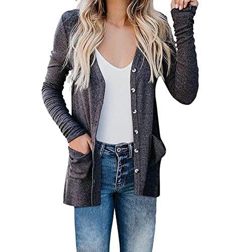 TWIFER Langarm-Strickjacke für Damen, Herbst, offene Knopfleiste mit Taschen, lässiger Staubwedel, leichte Strickjacke Damen Weste Langarm Strick von TWIFER