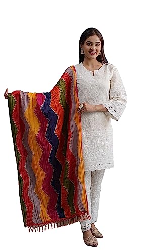 TWIN FEET Chikankari Kurtis für Damen Pakistani Salwar Kameez Anzug-Set indische Kleider Weiß Kurti Hose & Dupatta Set, Multi Dupatta, Large von TWIN FEET