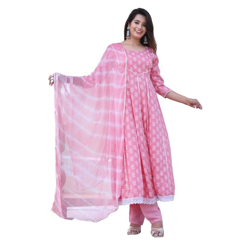 TWIN FEET Indische handgefertigte Damen-Hose, ethnische Stickerei, Spiegelarbeit, Kurti-Hose mit Dupatta-Set, Pink, XX-Large von TWIN FEET