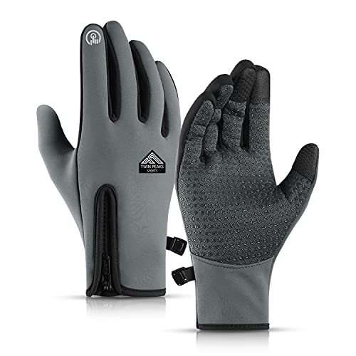 Handschuhe für den Winter, Herren, Damen, Thermo-Handschuhe für Motorrad, Radfahren, Fitnessstudio, Geschenke für Männer, Frauen, unsichtbar, Weihnachten, Jugendliche, Vater, grau, L von TWIN PEAKS SPORTS