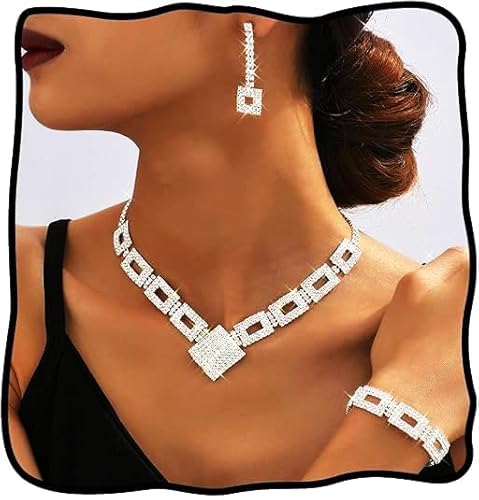 TWINKLEDE Silber-Schmuck-Set, glitzernde Nashorn-Halskette, Choker für Damen, Glas, Kristall TWINKLEDE Silber-Schmuck-Set, glitzernde Nashorn-Halskette, Choker für Damen, Glas, Kristall von TWINKLEDE