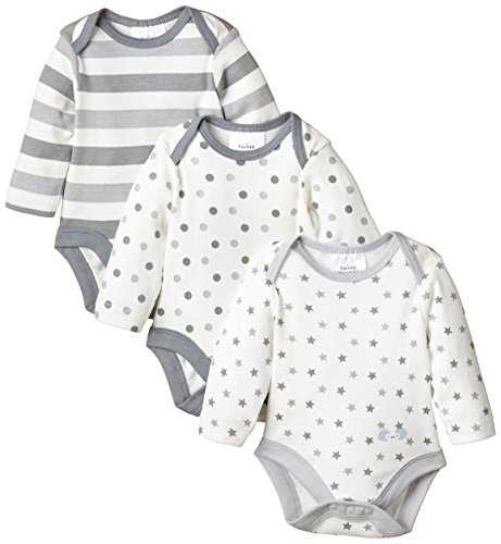 Twins Baby Unisex Langarm Body im 3er Pack,Mehrfarbig (Grau/Hellgrau/Weiß),92 von TWINS